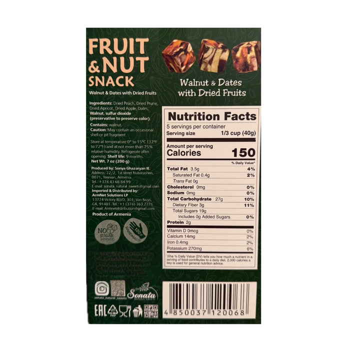 Sonata Natural Sweets (7.05 oz) – Armenian Dried Fruit & Walnut Snack | 100% Natural | No Added Sugar | Gluten-Free | Made in Armenia